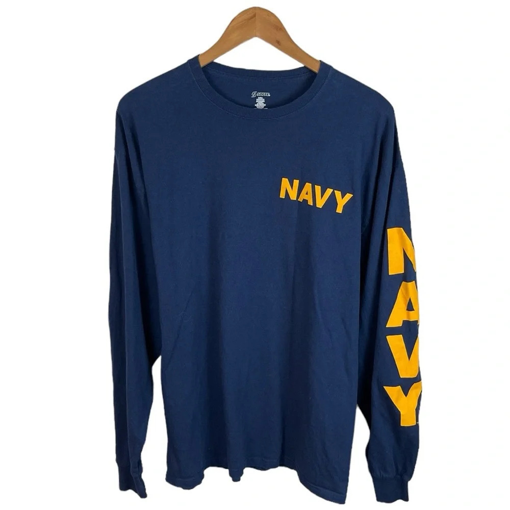 LS275 Men’s SOFFE Brand Navy Military Spell Out Long Sleeve T Shirt XL